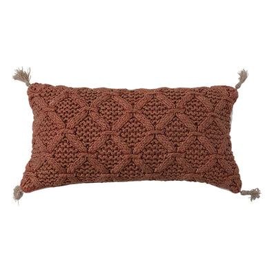 Rust Diamond Pattern Woven Lumbar Pillow