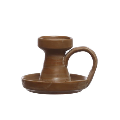 Stoneware Taper Holder with Handle