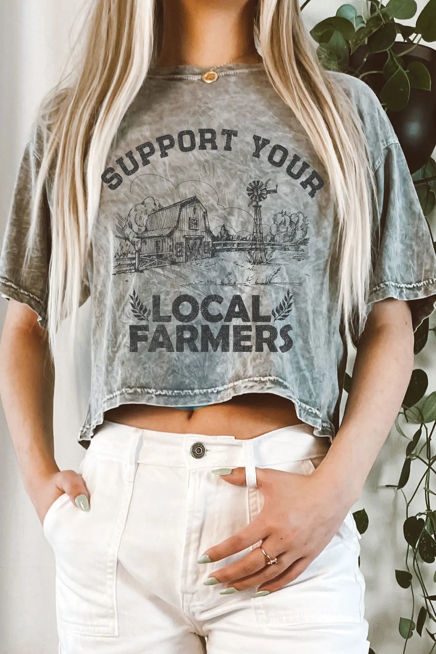 Support Your Local Farmers Long Crop Tee