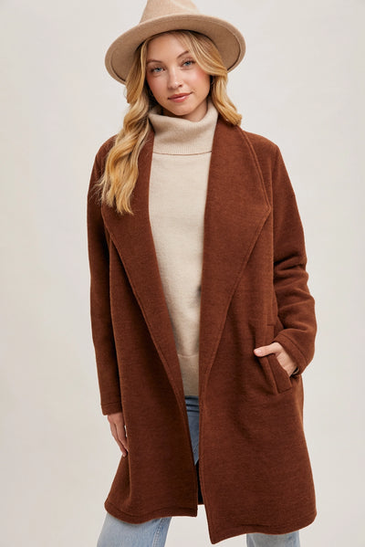 Chestnut Open Front Knit Coat