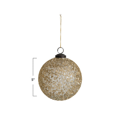 Glass Ball Ornament with Gold Beads