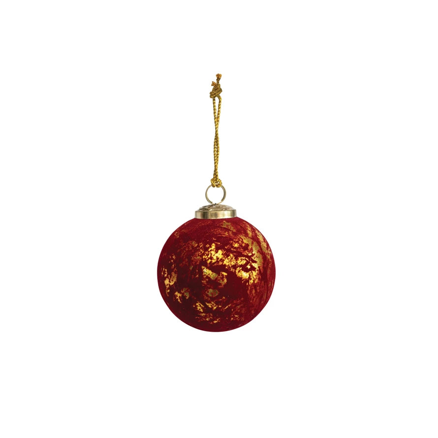 Red & Gold Flocked Ball Ornaments