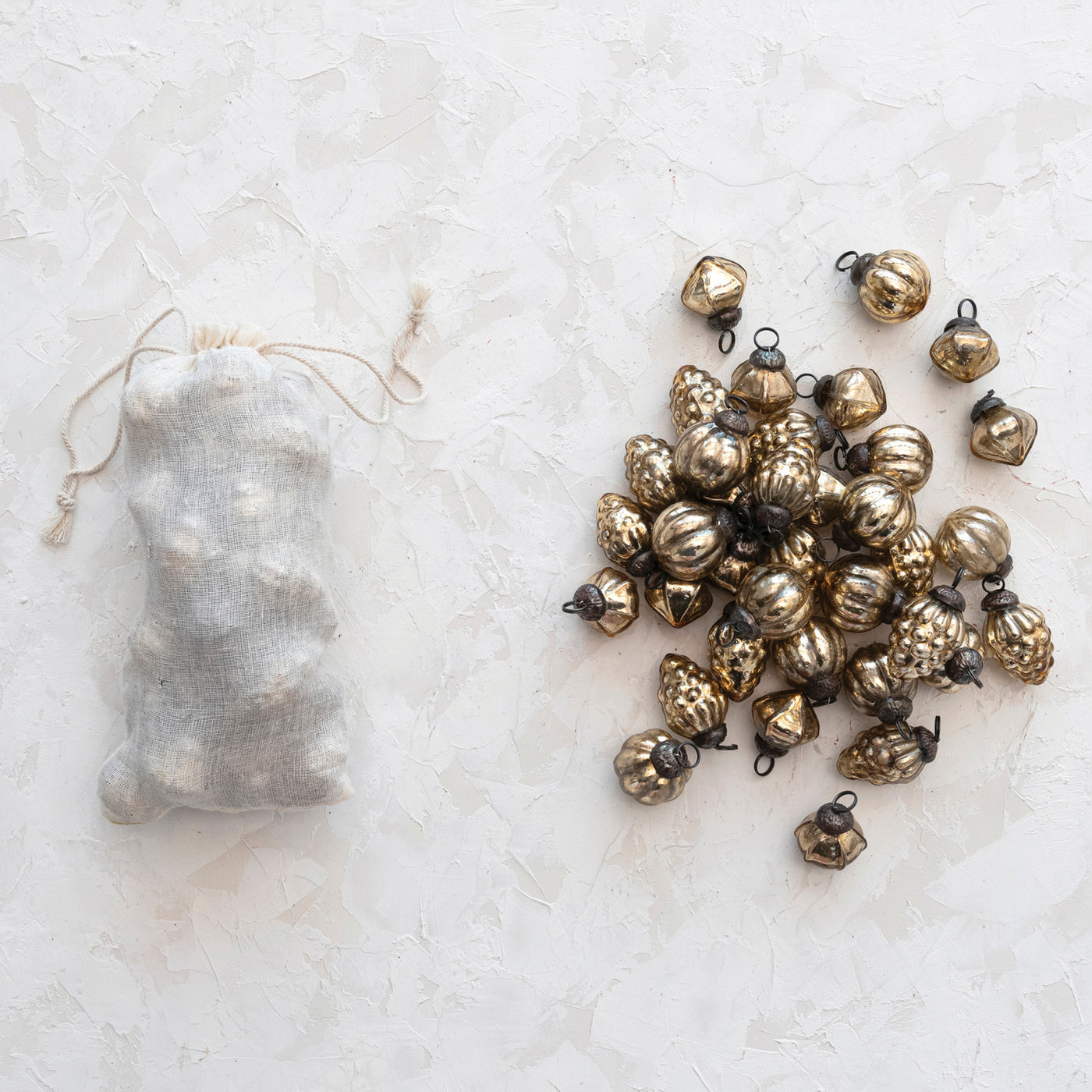 Bag of Antique Gold Mercury Glass Ornaments