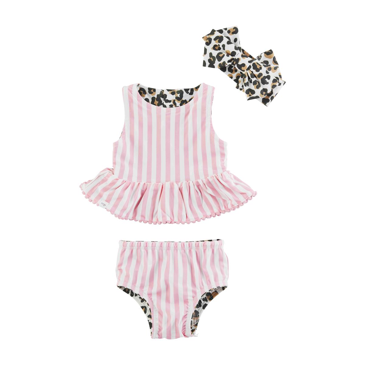 Leopard/Stripe Reversible Swimsuit Set
