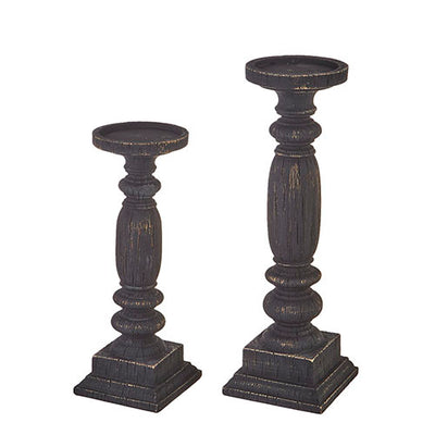 Black Wood Pillar Candle Holders