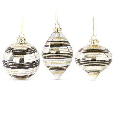 Black & Gold Striped Mirror Glass Ornaments
