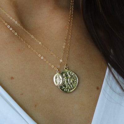 18" Gold Cable Chain W/ Medium 24kt Gold Plate Coin Pendant