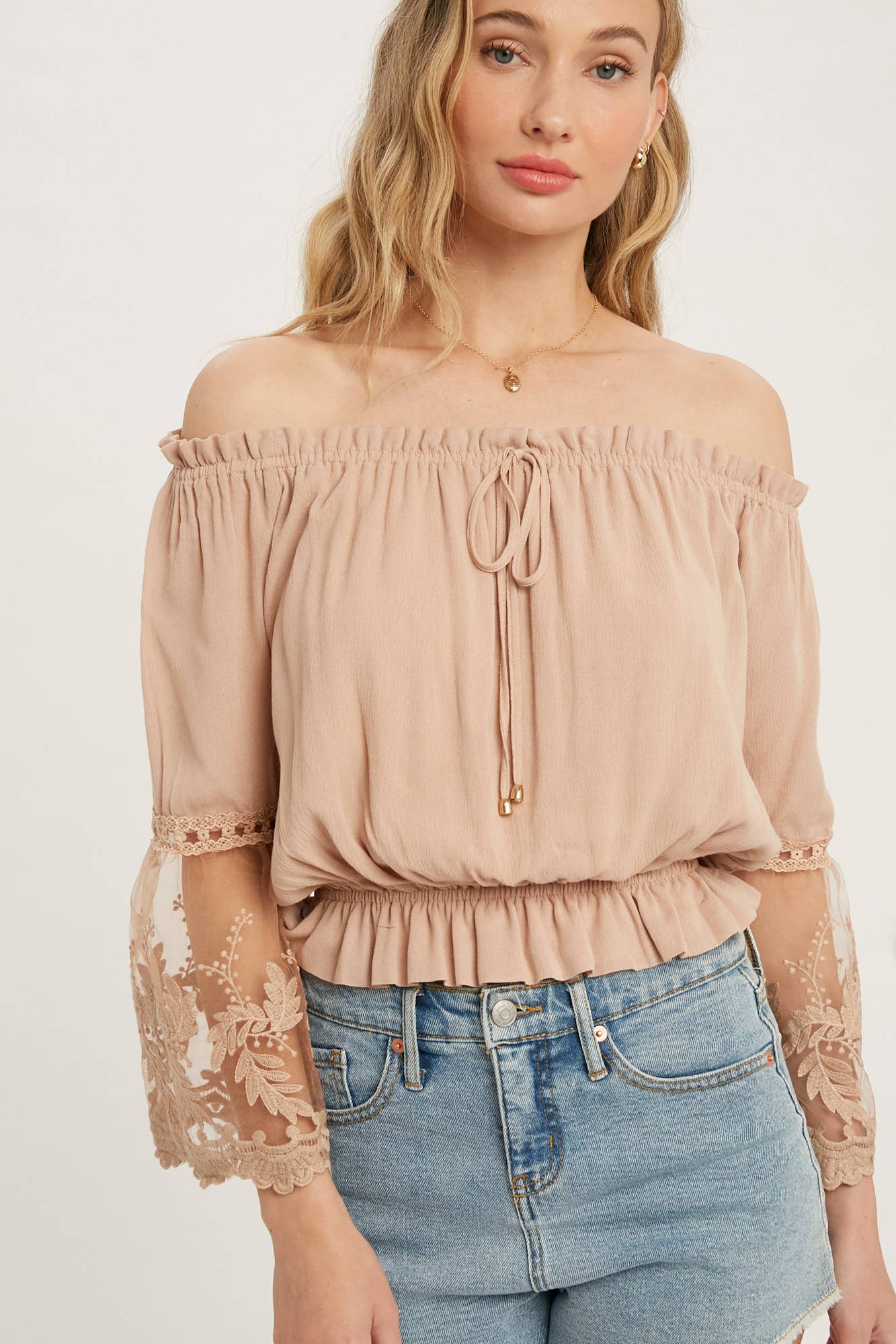 Almond Lace Sleeve Blouse