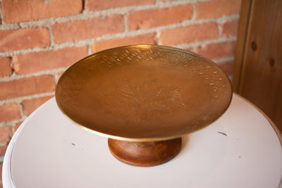 Brass Compote with Wood Base