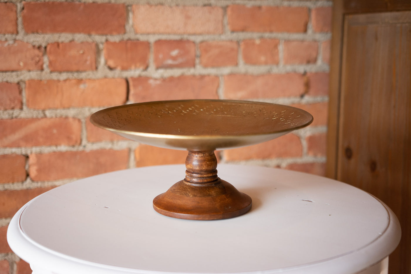 Brass Compote with Wood Base