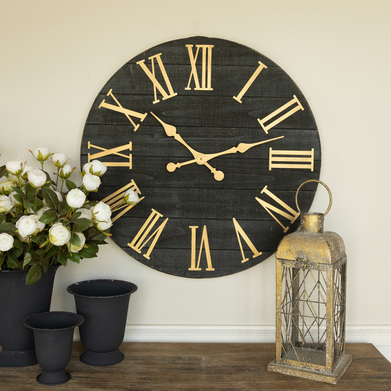 Black Wood & Leather Wall Clock