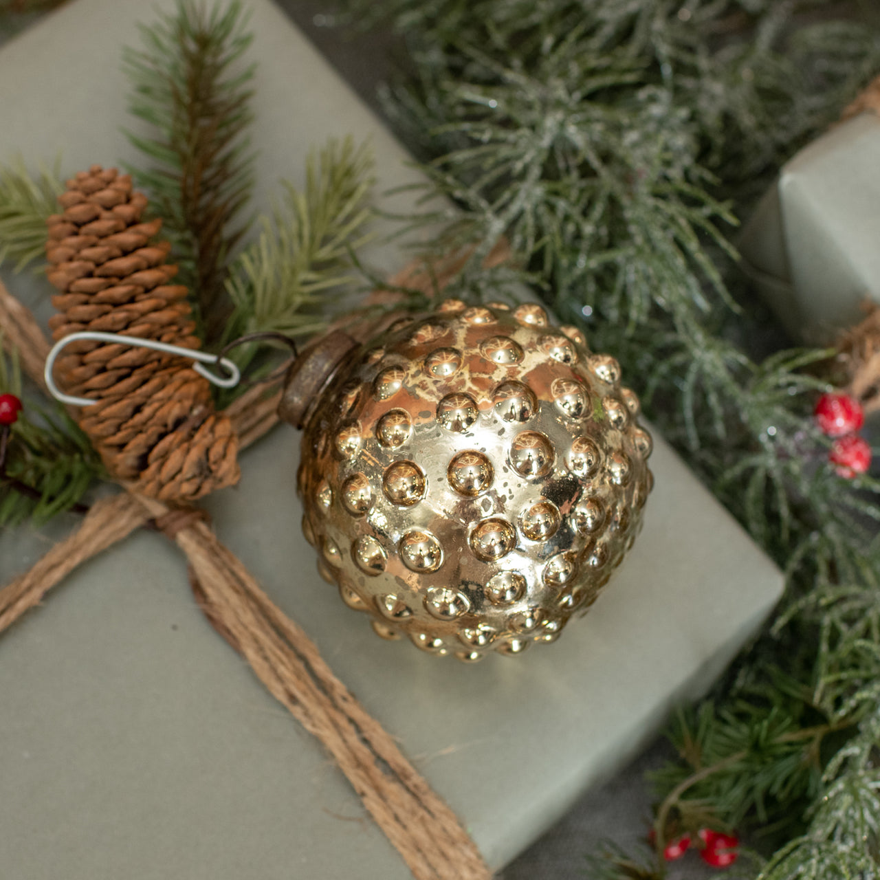Gold Hobnail Kugel Ornament