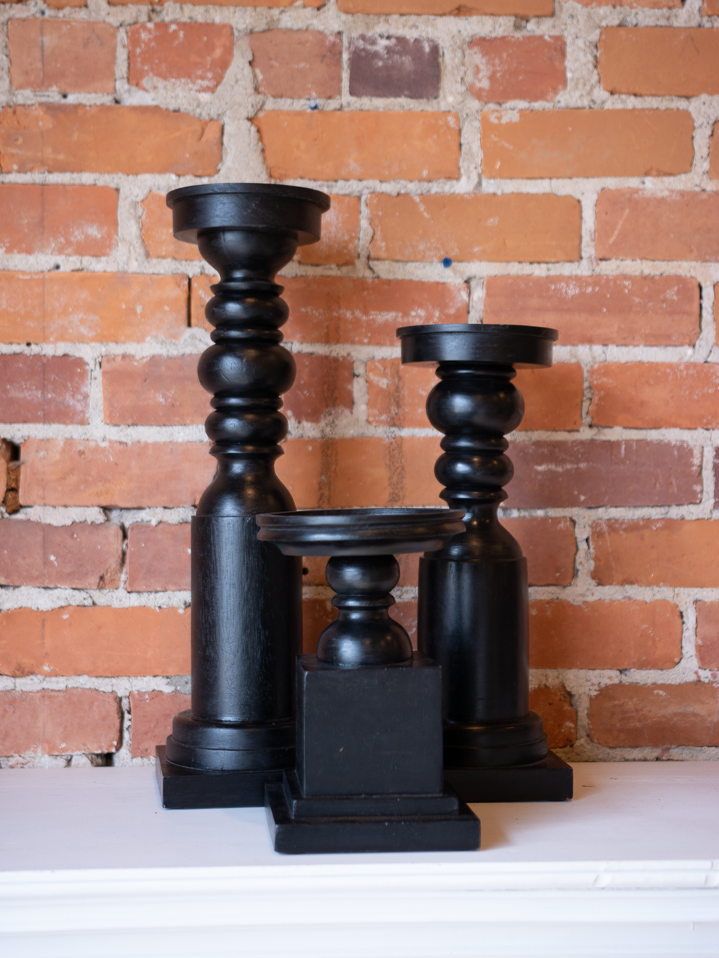 Square Black Wood Candle Holders