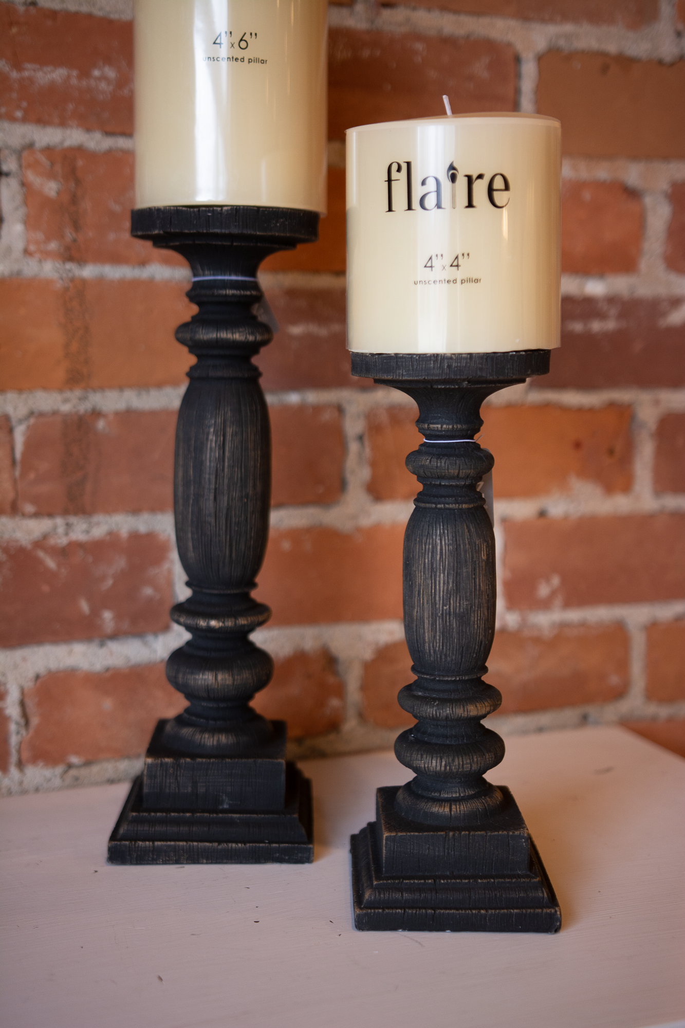 Black Wood Pillar Candle Holders