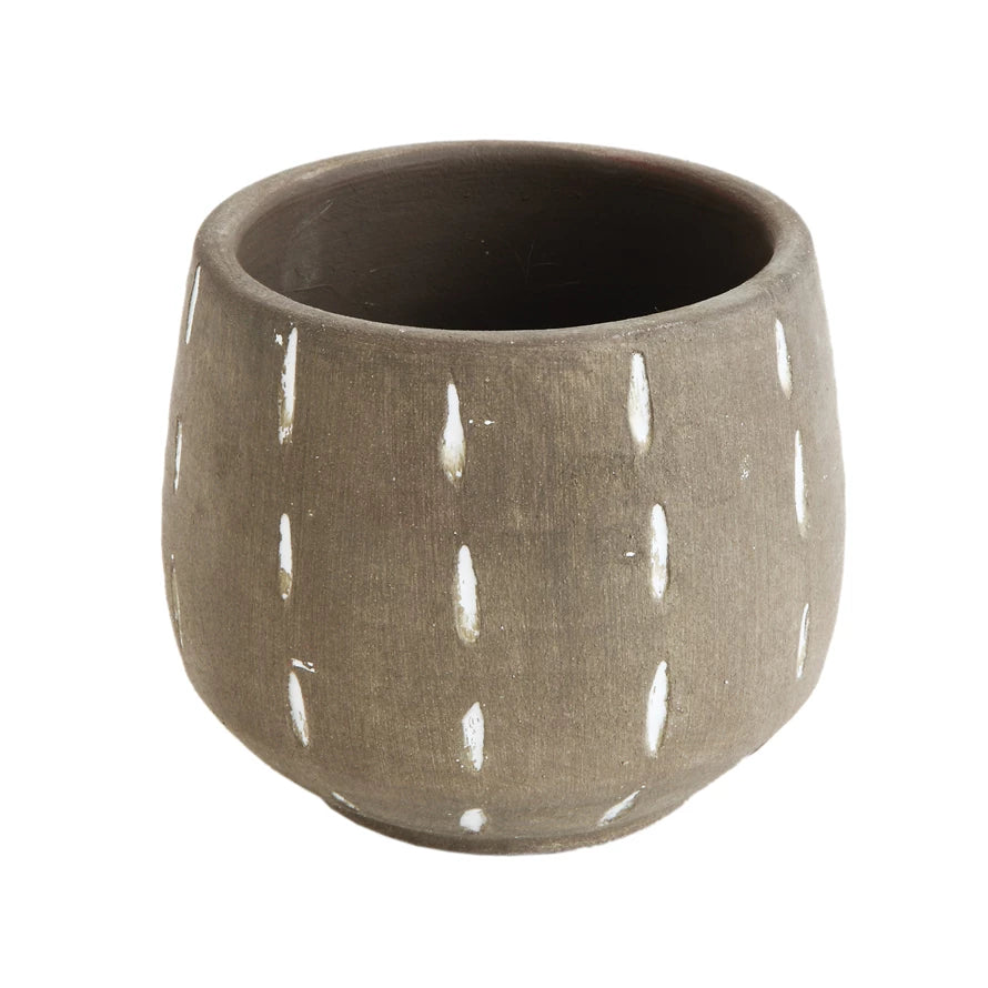 Gray Terra-cotta Planter with White Lines