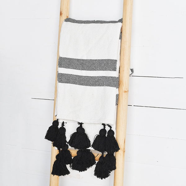 Black & White Striped Throw with Tassels